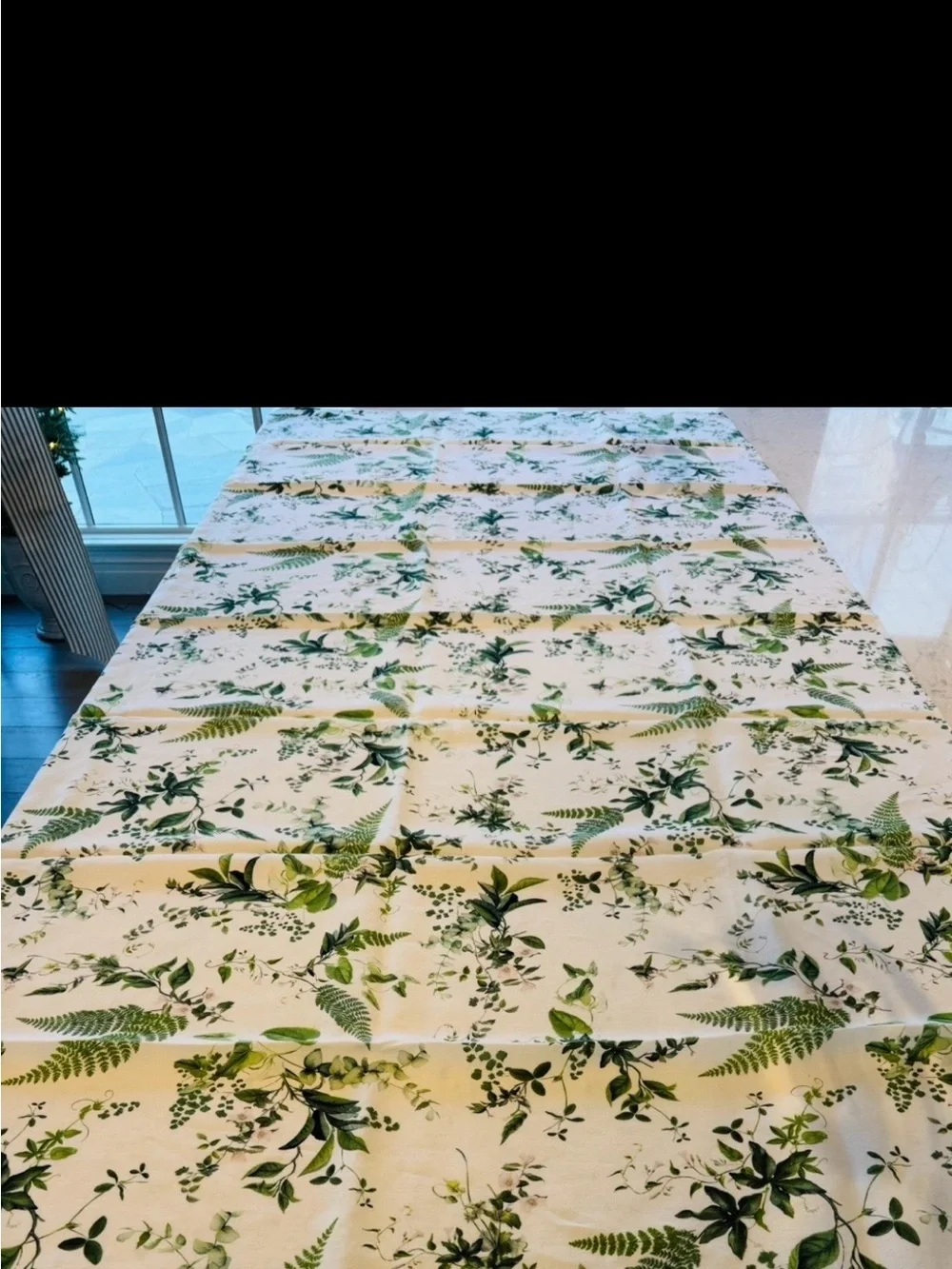 Rare Terrain By Hope Home 100% Linen Botanical Tablecloth Green & White